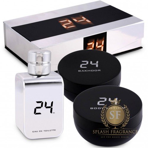 24 Platinum By Scentstory Giftset Perfume 100ml EDT Perfume, Bakhoor and Body Lotion